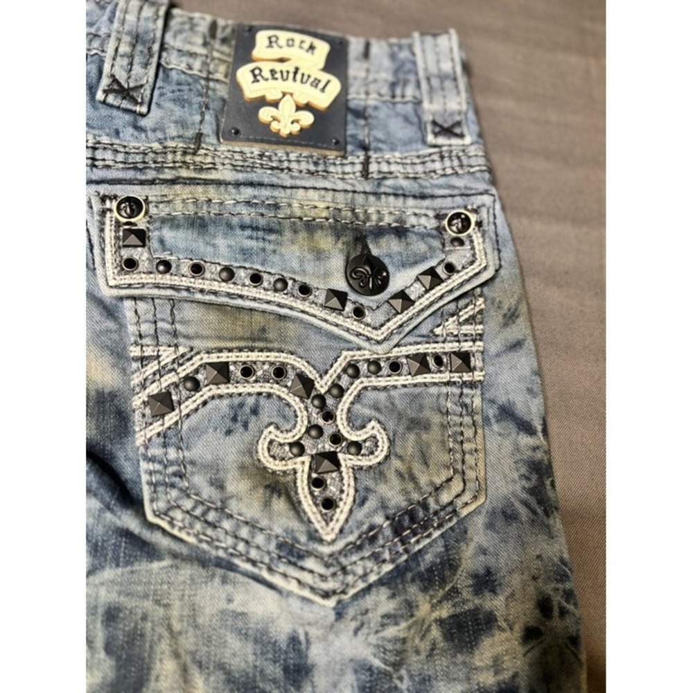 Rock Revival Teles Alt Straight Blue Tie-Dye Embellished Jeans 30/32 - Picture 3 of 9